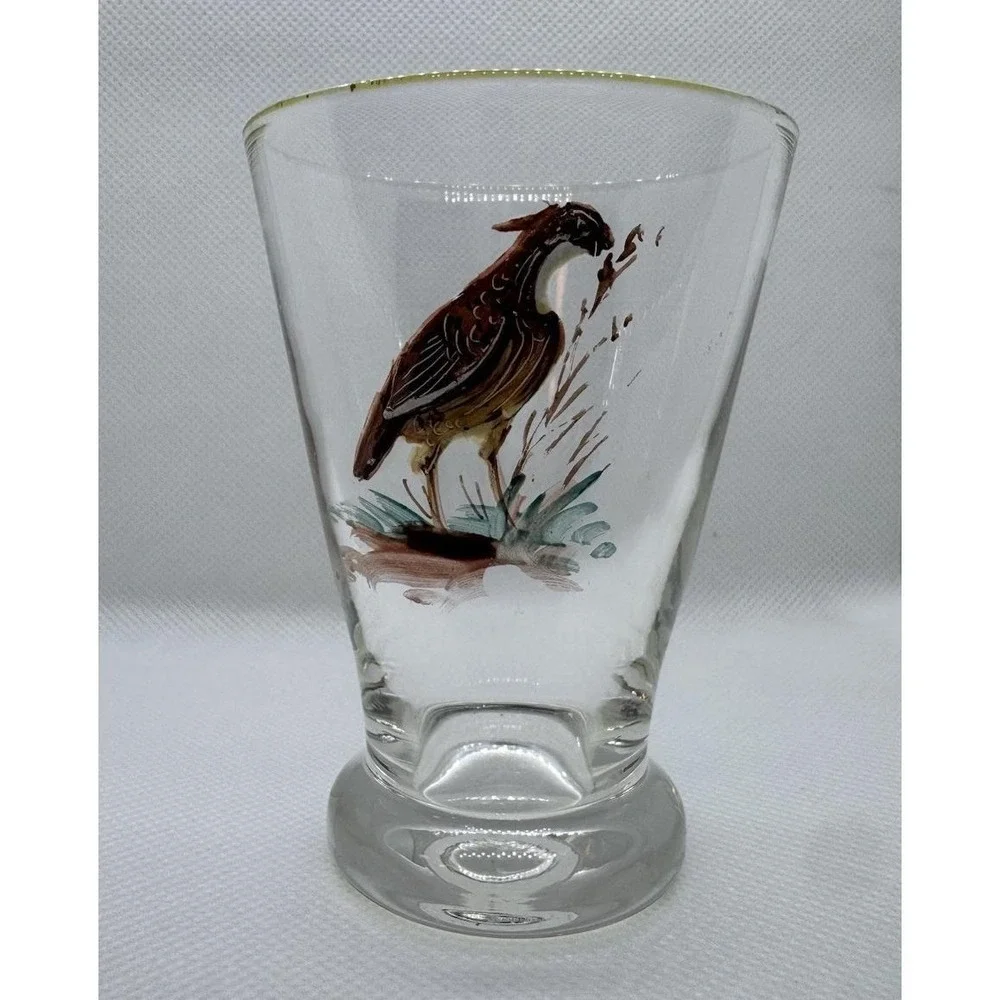 VTG 50s Wildlife Game Bird Shot Cordial Glasses MCM Barware Set Of 2 Duck Quail
